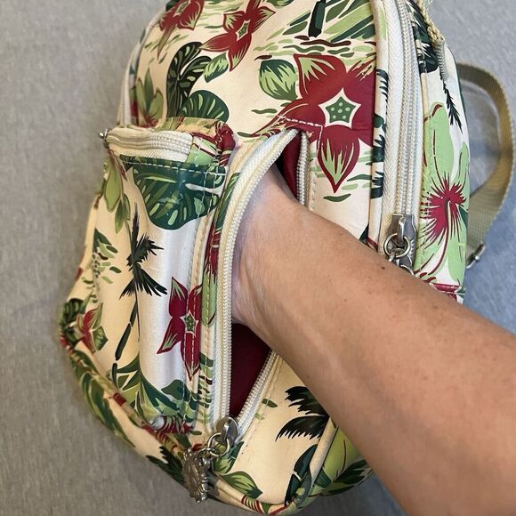 Vintage SUNNY HAWAII Cream w/Palm Tree Floral Print Mini Backpack Purse - Picture 7 of 14